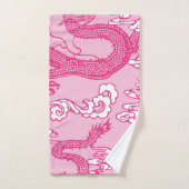 Pink Chinesisches Drachenmuster Badhandtuch Set (Handtuch)
