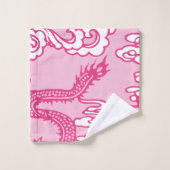 Pink Chinesisches Drachenmuster Badhandtuch Set (Waschlappen)