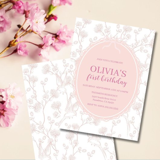 Pink Chinoiserie 1. Geburtstag Einladung