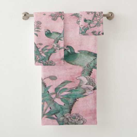 Pink Chinoiserie 3 Stück Luxus Badhandtuch Set (Insitu)