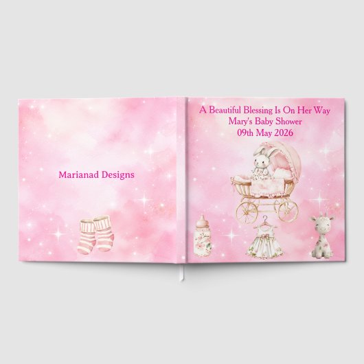 Pink Chinoiserie Baby Shower Guest Book Gästebuch (Voll)