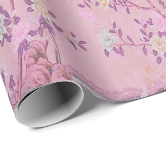 Pink Chinoiserie Bird Decouver Geschenkpapier (Rolleneckpunkt)