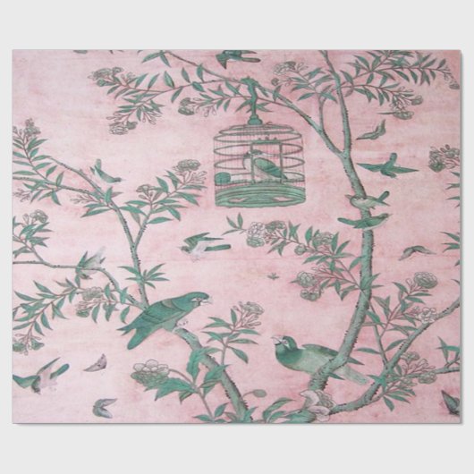 Pink Chinoiserie Bird Decouver Geschenkpapier (Flach)