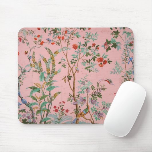 Pink Chinoiserie Bird Floral Mousepad (Mit Mouse)
