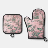 Pink Chinoiserie Bird Ofenhandschuh & Topflappen-Set (Vorderseite)