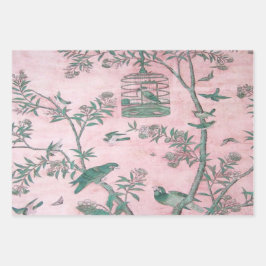 Pink Chinoiserie Bird Wrapping Paper Sheets Geschenkpapier Set