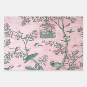 Pink Chinoiserie Bird Wrapping Paper Sheets Geschenkpapier Set