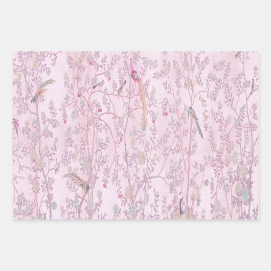 Pink Chinoiserie Bird Wrapping Paper Sheets Geschenkpapier Set (Vorderseite 3)