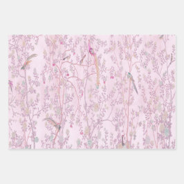 Pink Chinoiserie Bird Wrapping Paper Sheets Geschenkpapier Set