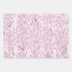 Pink Chinoiserie Bird Wrapping Paper Sheets Geschenkpapier Set