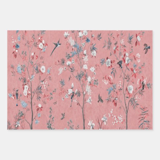 Pink Chinoiserie Bird Wrapping Paper Sheets Geschenkpapier Set (Vorderseite 2)