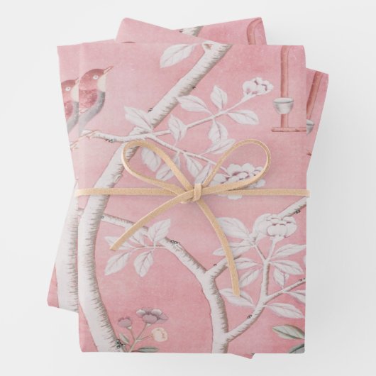 Pink Chinoiserie Bird Wrapping Paper Sheets Geschenkpapier Set (Beispiel)