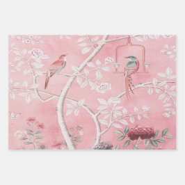 Pink Chinoiserie Bird Wrapping Paper Sheets Geschenkpapier Set