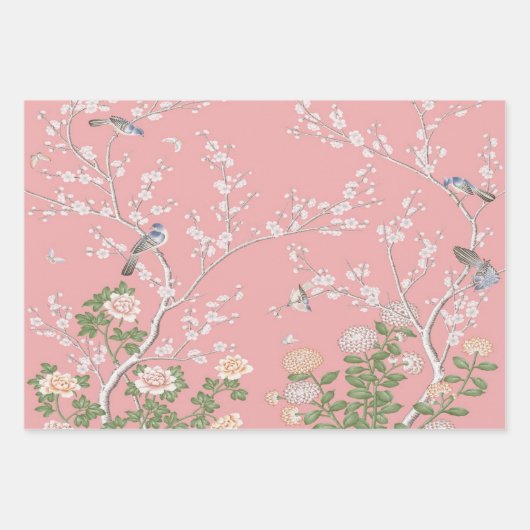 Pink Chinoiserie Bird Wrapping Paper Sheets Geschenkpapier Set (Vorderseite 3)