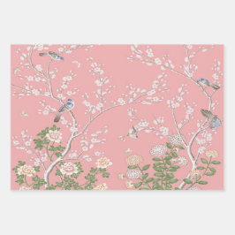 Pink Chinoiserie Bird Wrapping Paper Sheets Geschenkpapier Set