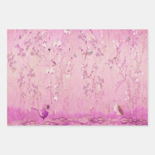 Pink Chinoiserie Bird Wrapping Paper Sheets Geschenkpapier Set (Vorderseite 3)