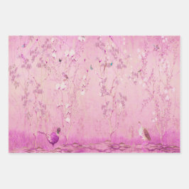 Pink Chinoiserie Bird Wrapping Paper Sheets Geschenkpapier Set