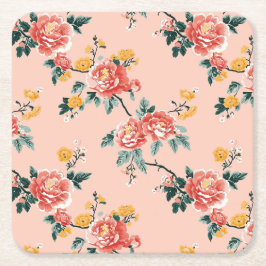 Pink Chinoiserie Blanche Rechteckiger Pappuntersetzer