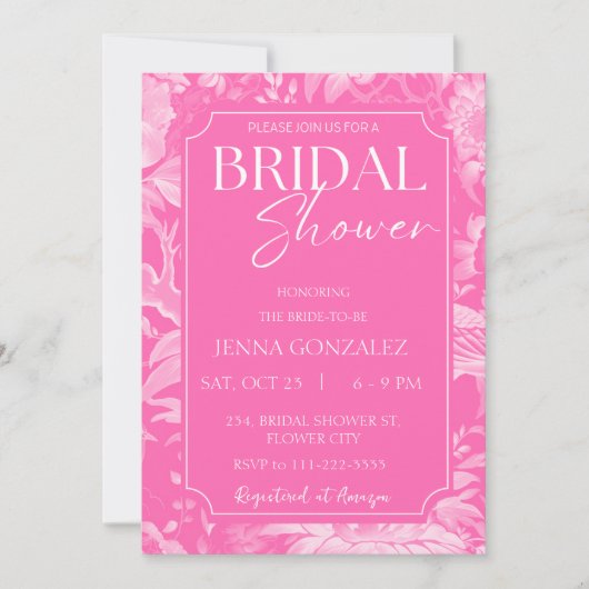 Pink Chinoiserie Bläserndes Peony Brautparty Einladung (Vorderseite)