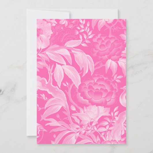 Pink Chinoiserie Bläserndes Peony Brautparty Einladung (Rückseite)
