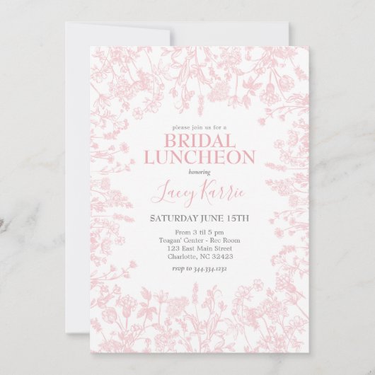 Pink Chinoiserie Bridal Mittagessen Einladung, Einladung (Vorderseite)