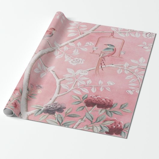 Pink Chinoiserie Chinesisch Dekoupage Geschenkpapier (Ungerollt)