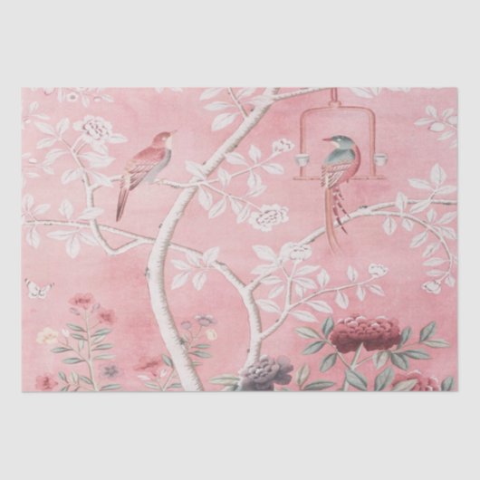 Pink Chinoiserie Chinesisch Dekoupage Seidenpapier (Vorderseite)