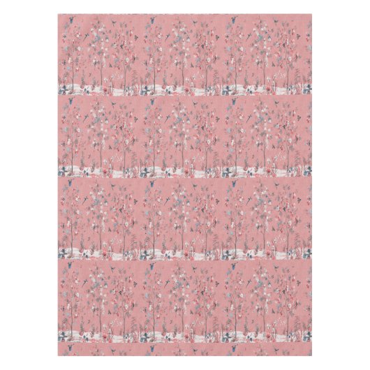 Pink Chinoiserie Cotton Dining Tableclout Tischdecke (Vorderseite)
