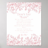 Pink Chinoiserie Dont Say Baby Shower Game Poster (Vorne)