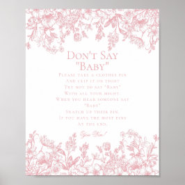 Pink Chinoiserie Dont Say Baby Shower Game Poster