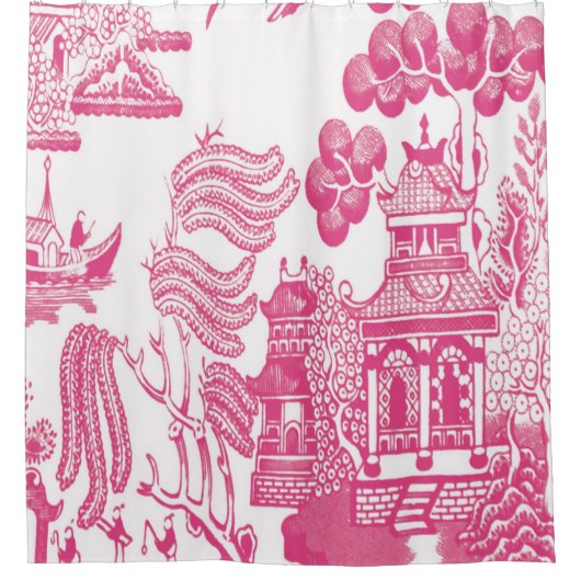 Pink Chinoiserie Duschvorhang (Vorderseite)