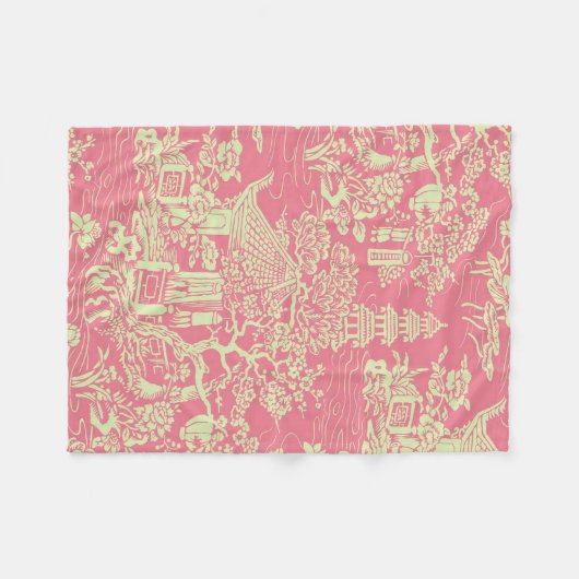 Pink Chinoiserie Fleecedecke (Vorderseite (Horizontal))