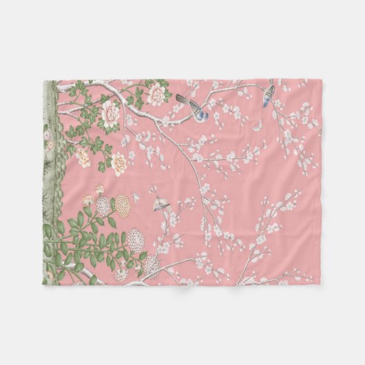 Pink Chinoiserie Fleecedecke (Vorderseite (Horizontal))