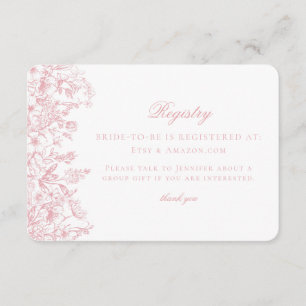Pink Chinoiserie Floral Bridal Registrierungskarte Begleitkarte