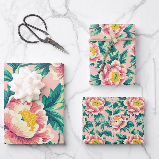 Pink Chinoiserie Floral Geschenkpapier Set (Vorderseite)