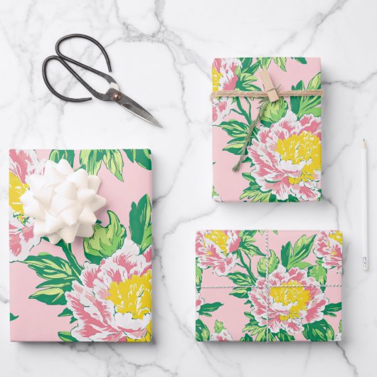 Pink Chinoiserie Floral Geschenkpapier Set (Vorderseite)