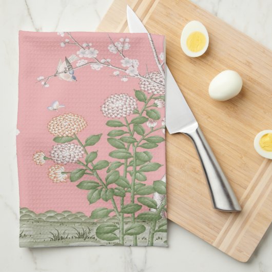 Pink Chinoiserie Geschirrtuch (Viertel Falte)