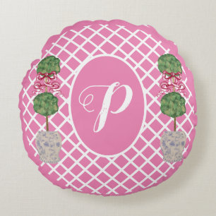 Pink Chinoiserie Ginger Jar Jars Topiary Basket Rundes Kissen