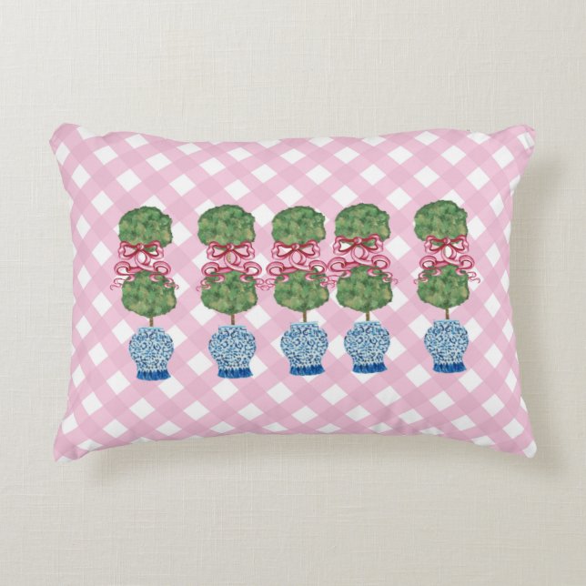 Pink Chinoiserie Ginger Jars Jar Topiary Lumbar Dekokissen (Vorderseite)