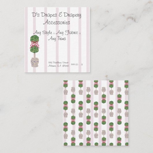 Pink Chinoiserie Ginger Jars Topiary Square B Quadratische Visitenkarte (Vorne/Hinten)