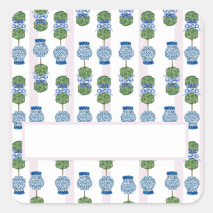 Pink Chinoiserie Ginger Jars Topiary Square Quadratischer Aufkleber