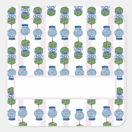 Pink Chinoiserie Ginger Jars Topiary Square Quadratischer Aufkleber (Vorderseite)