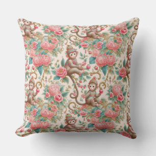 Pink Chinoiserie Monkey Kissen