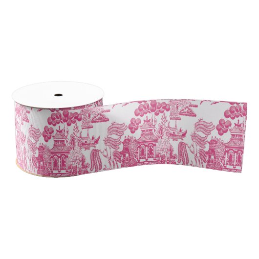 Pink Chinoiserie Ripsband (Spule)