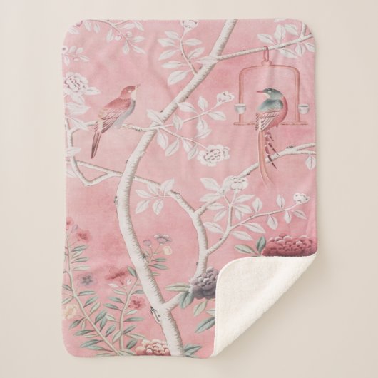 Pink Chinoiserie Sherpadecke (Vorderseite)