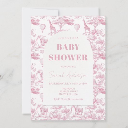 Pink Chinoiserie Toile de Jouy Baby Dusche Einladung (Vorderseite)