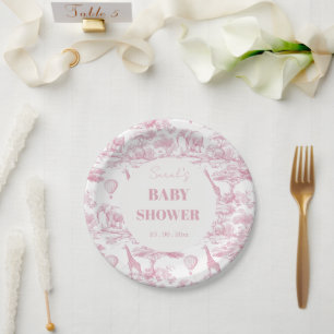 Pink Chinoiserie Toile de Jouy Baby Dusche Pappteller
