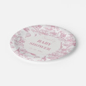 Pink Chinoiserie Toile de Jouy Baby Dusche Pappteller (Schrägansicht)