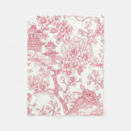 Pink Chinoiserie Toile Dragon Cherry Blossom Fleecedecke
