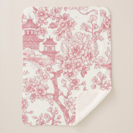 Pink Chinoiserie Toile Dragon Cherry Blossom Sherpadecke